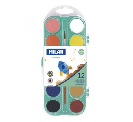 Farby akvarelové MILAN - 12 farieb, 30 mm + štetec