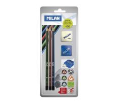 Ceruzka MILAN 3 x trojhranná HB/B/2B + guma + strúhadlo