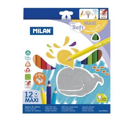 Pastelky MILAN Maxi trojhranné voskové 12 ks + orezávatko