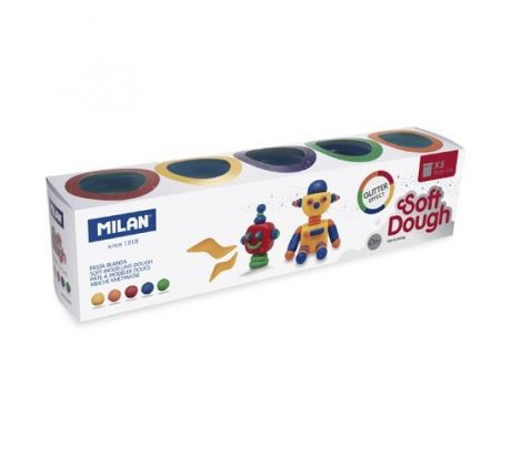 Plastelína MILAN Soft Dough glitrové farby - sada 5 ks