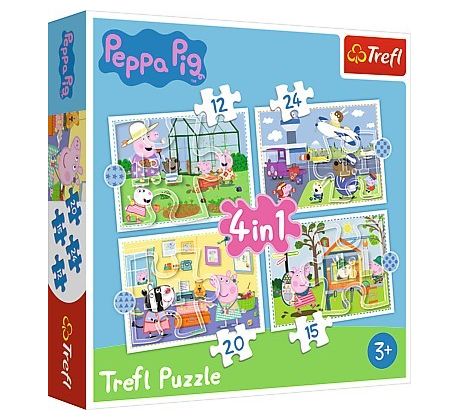 Puzzle 4v1 Peppa Pig/Prásiatko Pepa Spomienka na prázdniny v krabici