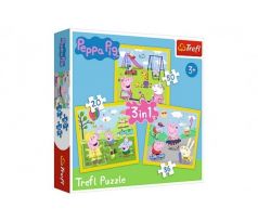 Puzzle 3v1 Prasiatko Peppa/ Peppa Pig Šťastný deň prasiatka