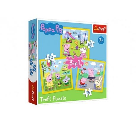 Puzzle 3v1 Prasiatko Peppa/ Peppa Pig Šťastný deň prasiatka