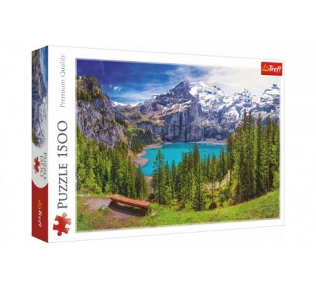 Puzzle Jazero Oeschinen Alpy, Švajčiarsko 1500 dielikov
